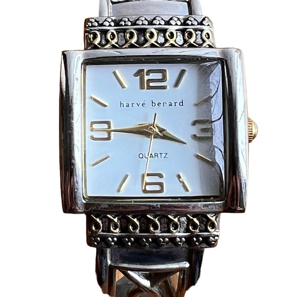 Harve Bernard Quartz Watch Filligree Metal Cuff - Picture 1 of 7